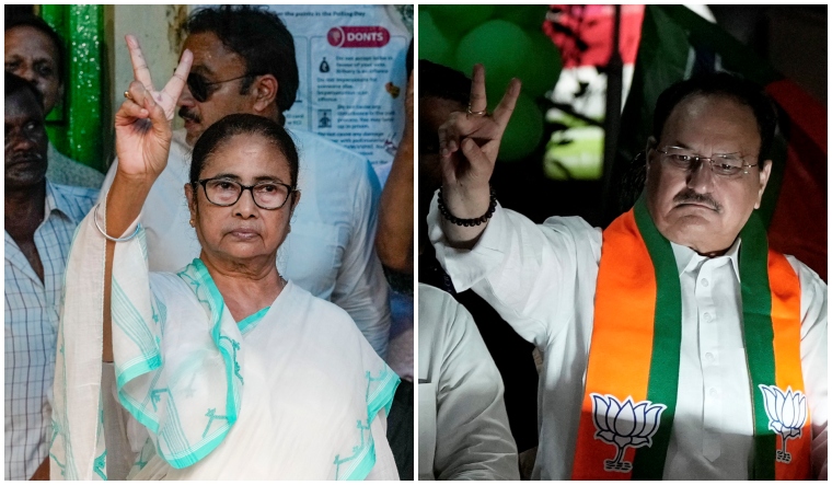 West Bengal Chief Minister Mamata Banerjee (L) and BJP president JP Nadda